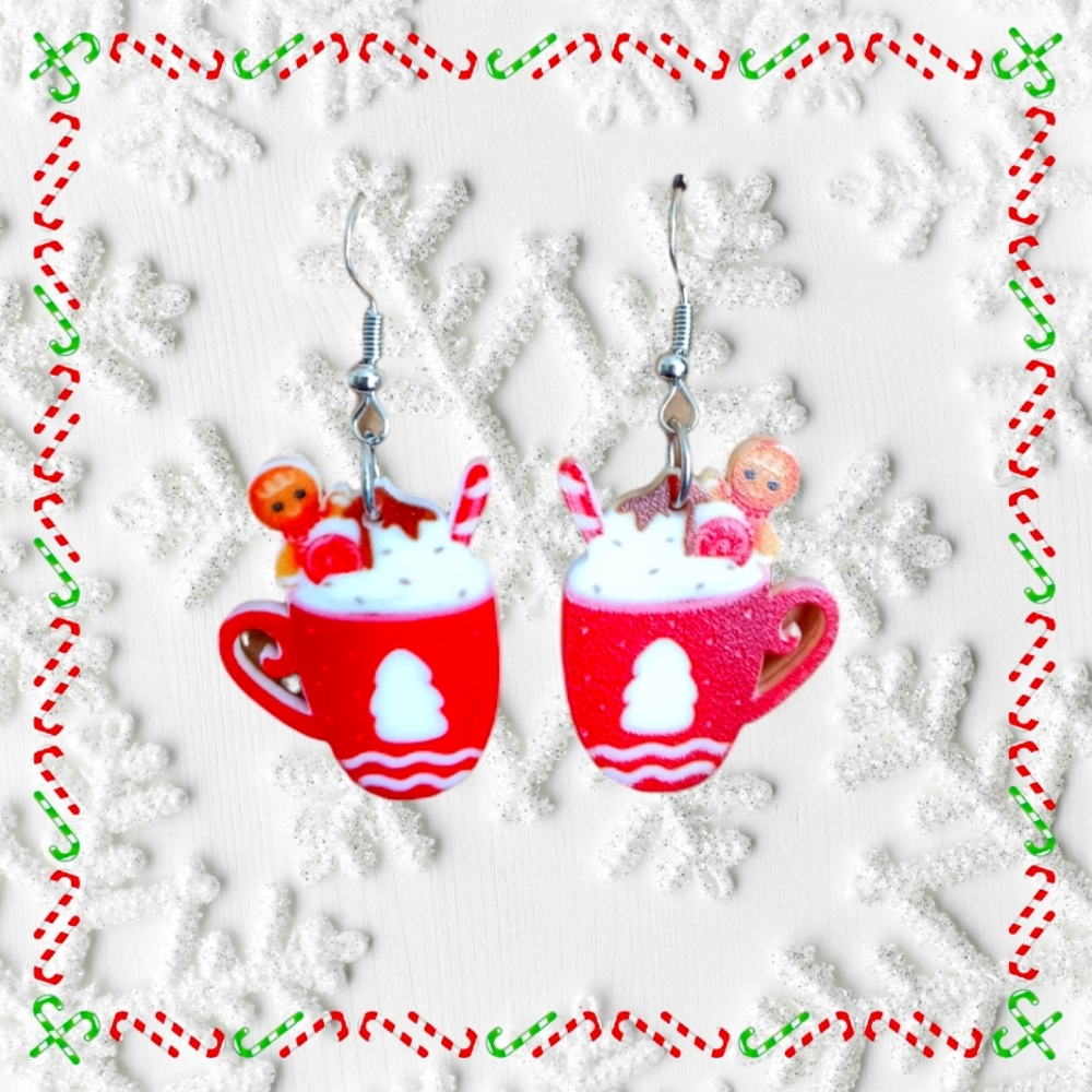 Gingerbread Christmas Mug Earrings